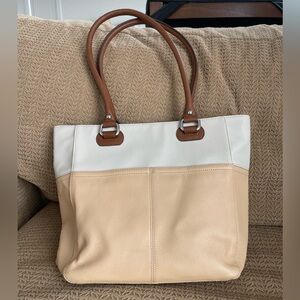 Tignanello Leather Perfect Pockets Tote Bag in Ivory, Cream and Tan